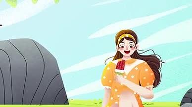 夏季三伏天防暑卡通背景视频模板视频的预览图